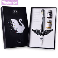 Highergo Black White Swan Glass Pen Handmade Crystal Dip Pen Ink Set for Calligraphy Writing Drawing Sketching Artist Gifts