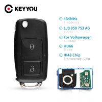 KEYYOU 2ปุ่มที่ห้อยกุญแจรถรีโมทกลับด้านสำหรับ VOLKSWAGEN VW Golf 4 5 Passat B5 B6 Polo Touran 434Mhz ชิป ID48 1J0 959 753 AG