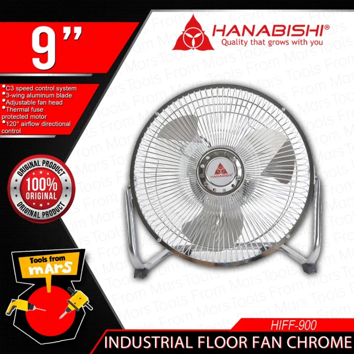 HANABISHI Industrial Floor Fan 9" Chrome HIFF900 •TOOLS FROM MARS