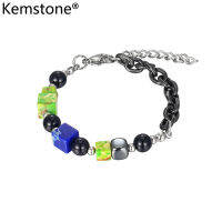 Kemstone โซ่ข้อมือเครื่องประดับลูกบาศก์สแตนเลสสำหรับผู้ชายและผู้หญิง