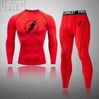 Mens Sportswear Compression Sport Quick Dry Flash Clothes Sports Joggers Training Gym Fitness Tracksuits Thermal Underwear Set