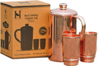 HealthGoodsIn - Pure Copper (99.74%) Water Jug with 2 Copper Tumblers | Copper Pitcher and Tumbler for Ayurveda Health Benefits