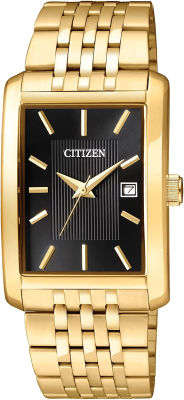 Citizen Quartz Mens Watch, Stainless Steel, Classic Gold Bracelet, Black Dial