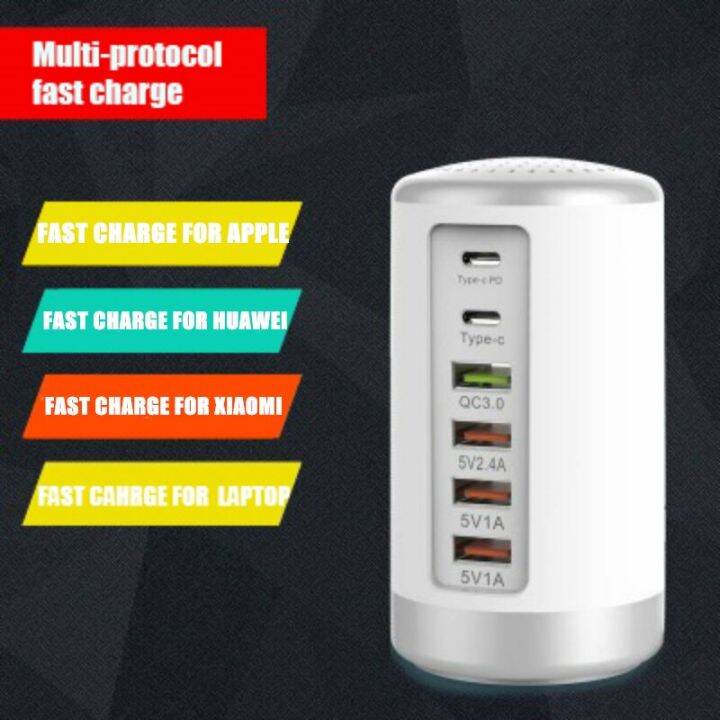 65w-หลายพอร์ต6ฮับ-usb-แบบรวดเร็ว-qc-3-0ชนิด-c-pd-r-สถานีชาร์จ-usb-แบบพกพา