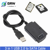 Grwibeou 3 In 1 USB 2.0 IDE SATA 5.25 S-ATA 2.5 3.5นิ้วฮาร์ดดิสก์ไดรฟ์ HDD อะแดปเตอร์เคเบิ้ลสำหรับแล็ปท็อปพีซีแปลง