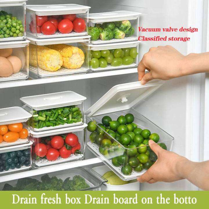 Food Sealed Storage Box Refrigerator Fruit and Vegetable Storage Box with Lid Drain Freshness