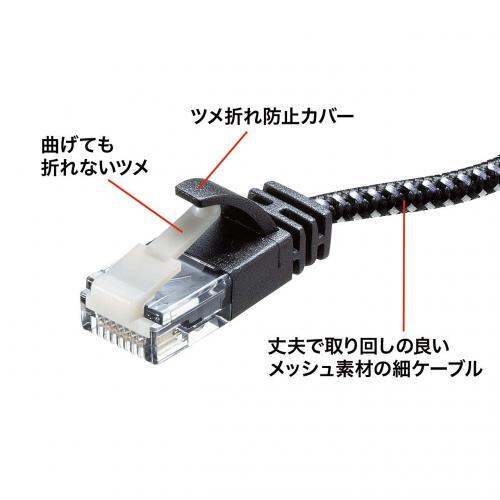 sanwa-cat6a-ตาข่ายสาย-lan-บาง-0-5ม-10-gbps-500mhz-กรงเล็บ-rj45ป้องกันการแตก-kb-t6ame-005bkw-สีดำและสีขาว