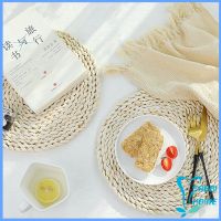 แผ่นรองหม้อสานจากต้น ที่รองจาน รองแก้ว กก วัสดุธรรมชาติ สานทรงกลม Corn husk woven placemat