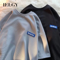 IELGY เสื้อยืดคอกลมแขนสั้นวาฟเฟิลผู้ชายผู้ชาย