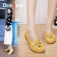 DOSREAL Loafers สำหรับผู้หญิงขายเกาหลีสไตล์ฤดูร้อน Slip บนรองเท้าสตรีรองเท้าหนังแท้ Breathable สีขาวรองเท้าผ้าใบสตรีขนาดใหญ่35-42