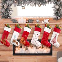 Glitter Star Shop 2022  Red Christmas Stocking Checkered Sequin Xmas Gift Bags Ornaments Socks Christmas Decorations for Home