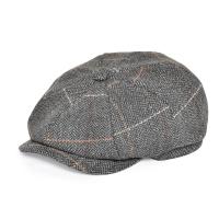 FEINION Newsboy Cap for Men Women 50 Wool Tweed Flat Caps Herringbone Cabbies Driver Hat Green Yellow 068