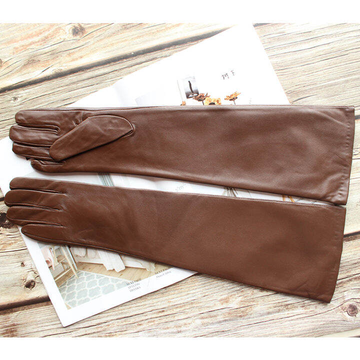 2021Bickmods Womens New Long Color Leather Gloves Fashionable Straight Style Velvet Lining To Keep Warm In Winter