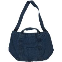 Denim Slouch Bag Casual Jean Fabric Handbag Leisure Korean Style Fashion Japanese Fashion Messenger Top-Handle Bag, Navy Blue