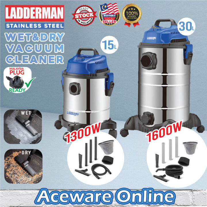 LADDERMAN 15L 30L Stainless Steel Wet and Dry Vacuum Cleaner Heavy Duty ...