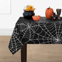 【cw】 Halloween Linen Rectangular Tablecloths Party Decoration Black Spider Web Pattern Anti-stain Dining Table Tablecloth Table Cover ！