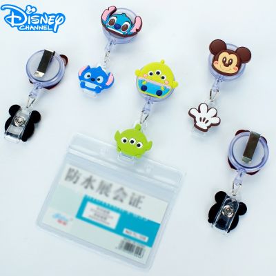 New Disney Retractable Badge Holder Kawaii Stitch Id Card Holder Anime Mickey Credential Holder Pooh Bear Business Card Holder