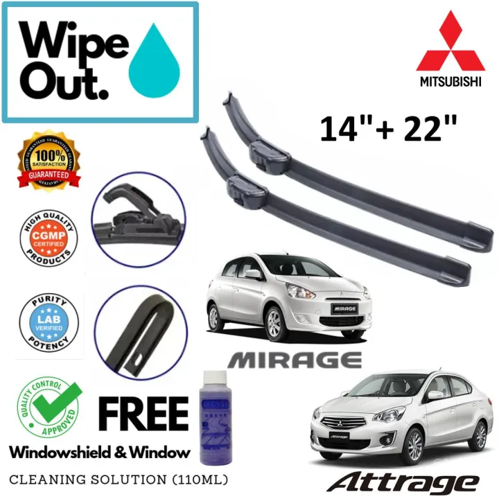 Mitsubishi Attrage / Mirage WipeOut NANODRY SILICONE Wiper Blade 14 ...