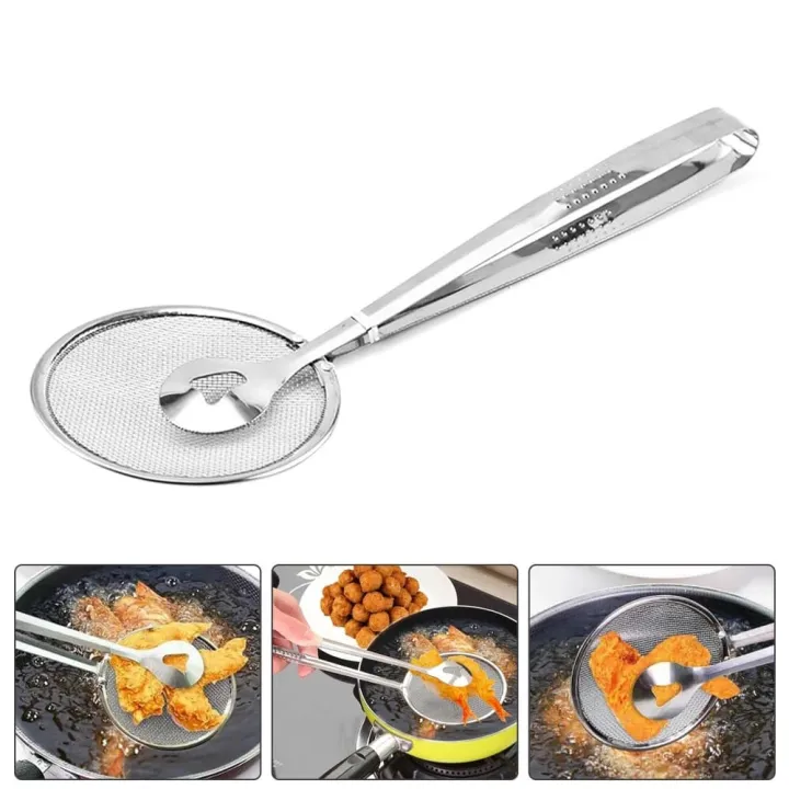 Strainer Colander Stainless Steel Food Clip BBQ Buffet Serving Tongs ...