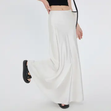 Mid length satin outlet skirts white