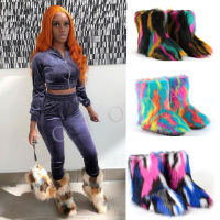 New Winter Women Fur Boots Woman Fluffy Furry Faux Fur Snow Boots Female Plush Outside Flat Shoe Ladies Warm Slip On Ankle Boots