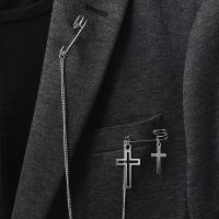 【Fashion house]Cross Broche Pak Pin Badge Met Kettingen Broche Gesp Ketting Kraag ย้อนกลับ Pin สำหรับ Mannen Decoratie Metalen Broche Pin คลิป T8DE