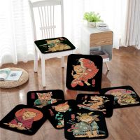 【LZ】 Japanese Samurai Cat Round Seat Cushion Office Dining Stool Pad Sponge Sofa Mat Non-Slip Seat Mat