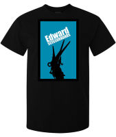 Edward Scissorhands ภาพยนตร์ Blue Artwork Men T เสื้อสีดำคุณภาพสูง