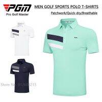 PGM Male Breathable Casual Golf Apparel Men Contrast Color Shirts Short-sleeved Sports Polo Tops Cooling Elastic T-shirts