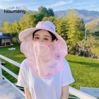 HOUMENG หมวกแก๊ปเบสบอล การป้องกันแสงแดด กิจกรรมกลางแจ้งกลางแจ้ง ปีกกว้างกว้าง การปีนเขา ป้องกันรังสียูวี การทำงานในฟาร์ม การปั่นจักรยาน ตาข่ายแบบตาข่าย ดอกไม้ประดับดอกไม้ หมวกกันแดดฤดูร้อน หมวกสำหรับขับรถ หมวกกันแดดผู้หญิง