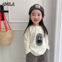 เสื้อยืดเด็ก AMILA,ผ้าฝ้ายแขนยาว,ลำลองหลวม,พิมพ์ลายการ์ตูน,เสื้อซับในเด็ก