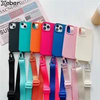 {L electronic shell} Crossbody สร้อยคอเชือกเส้นเล็กซิลิโคนเคสโทรศัพท์สำหรับ iPhone 14 13 12 11 Pro Max X XR XS 6 6S 7 8 Plus สายโซ่ Soft Candy Cover