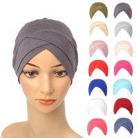 【YF】 Boutique Women Cotton Bottom Headscarf Forehead Cross Indian Style Cap Ladies Elastic Warm Headband Cosmetic Hat