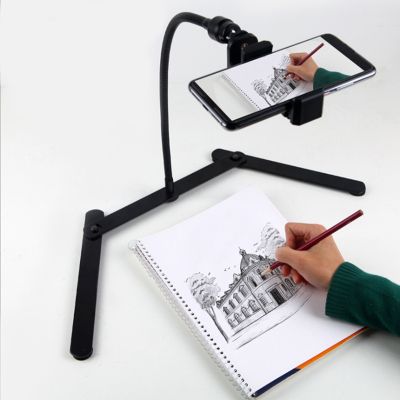 Adjustable Tripod with Cellphone Holder, Overhead Phone Mount, Table Top Teaching Online Stand for Live Streaming