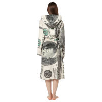 New US Dollar Printed Bathrobe Europe and America Couple Hooded Pajamas Flannel Homewear Personalized Nightgown