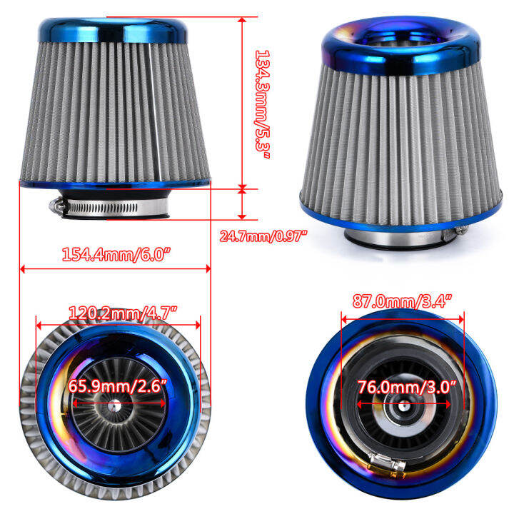 burnt-blue-neck-3-76mm-high-flow-cold-air-intake-air-filter-power-intake-air-inlet-system-หัวเห็ดเครื่องฟอกอากาศ-universal