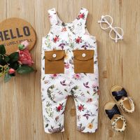 COD DSFERTEREERRE Baju Baby Girl and Boy Romper Cotton Floral Small Animals Print Button Pocket Strap Baby One Piece 0-12 Months