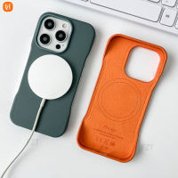 เคสมือถือแม่เหล็กหนังหรูหราไร้กรอบสำหรับ iPhone 15 14 13 12 Pro Max 15 14 Plus MagSafe เคสแข็งไร้ขอบปกป้องสีทึบ