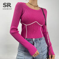 Singreiny sweter ถักผู้หญิง2021 TOP Basic ถัก Slim Elastic SOLID คอ O แขนยาว pullover Casual Women