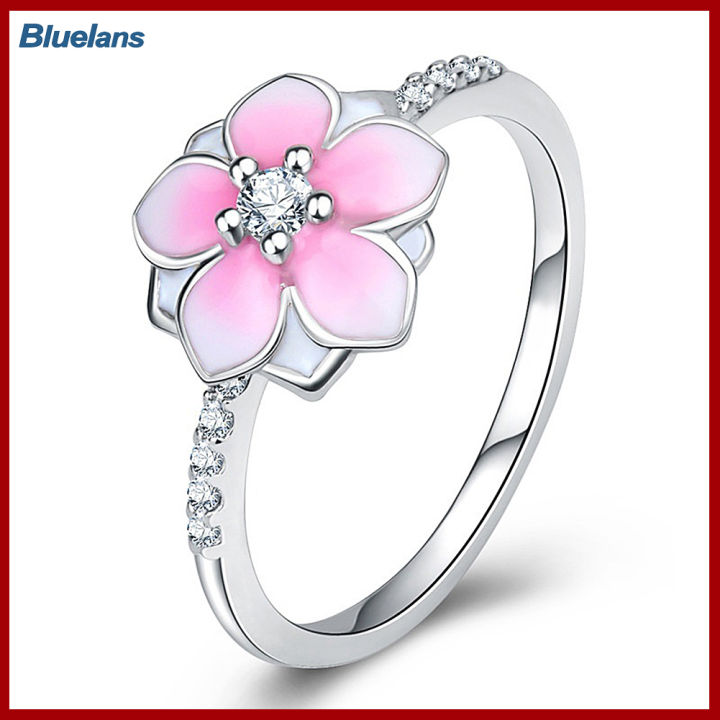 Bluelans®เพทายดอกไม้พีชหวานผู้หญิงนิ้วเครื่องประดับแหวนหมั้นของขวัญวันเกิด