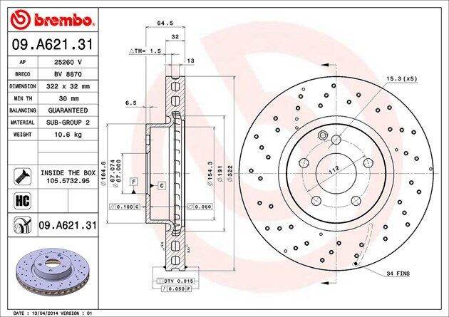 benz-1ชิ้น-จานเบรค-หน้า-มีรู-brembo-เบนซ์-รุ่น-c-class-w204-e-class-w207-w212-เบอร์-09-a621-31-oe-000-421-11-12-trw-df4862s-จานเบรคหน้า