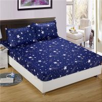 Blue Stars Europe Fitted Sheet with 2 Pillowcase Adult Reactive Printed Bed Linen Fitted Sheet Queen Size Bed Sheet With Elastic