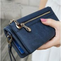 Feng Qi shop Fashion Women Elegant Simple Solid Color Long Handbag Ancient Frosted Multi-functional Leather Wallet