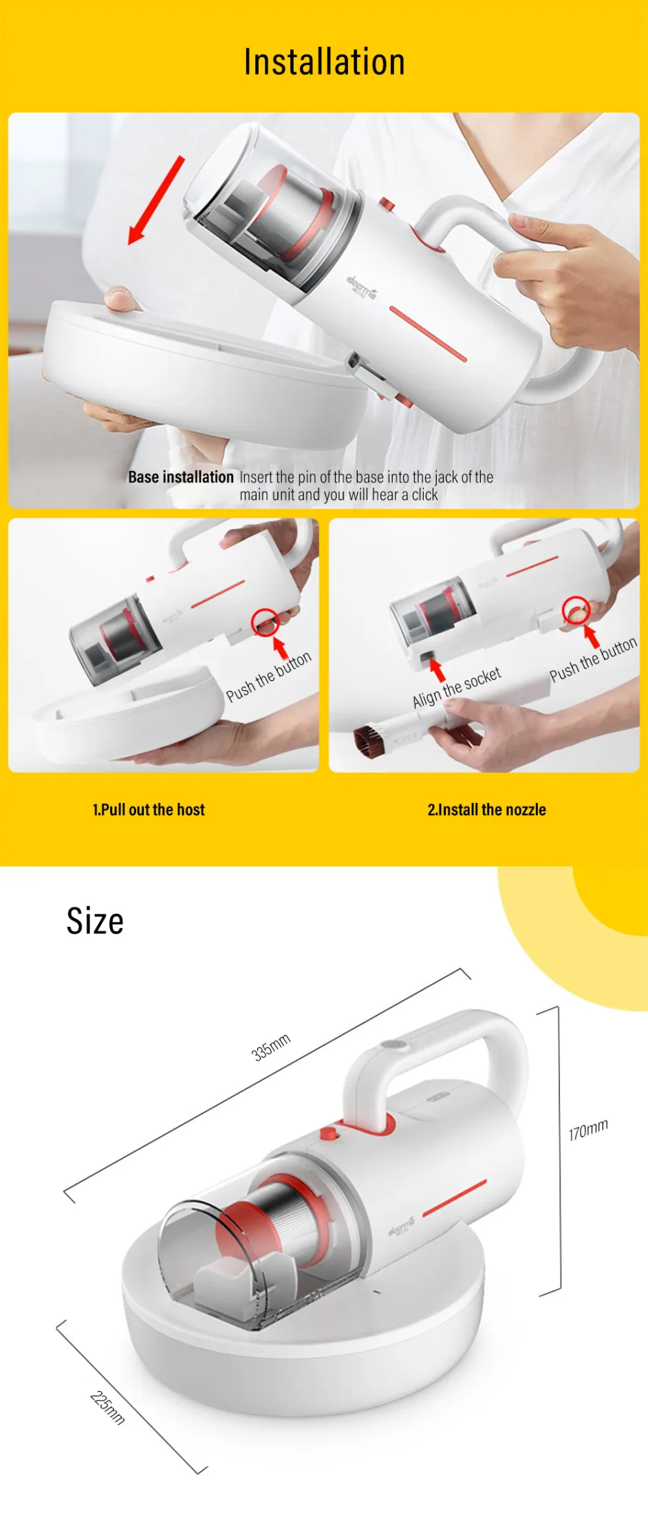 Deerma CM1900 Dust Mite Vacuum Cleaner Cordless with UV light and Powerful Motor having 3 Kinds of Brush Heads (White) 8