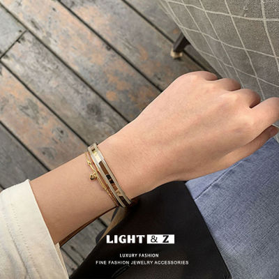 LIGHT &amp; Z แฟชั่นยุโรปและอเมริกาไทเทเนียมเหล็ก18K Rose Gold D สร้อยข้อมือสแตนเลสสร้อยข้อมือลายสีชมพู