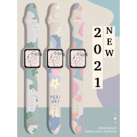 พร้อมส่งจาก ???? Floral Silicone Strap สายยางซิลิโคน พิมพ์ลายดอกไม้ สีหวาน สดใส ใช้ได้กับ Watch Se 7 6 5 4 3 2 1 ขนาด 38/40/41mm 42/44/45mm