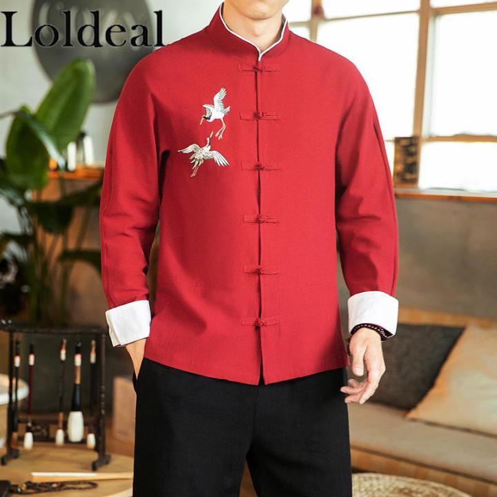 loldeal-จีนแขนยาวเสื้อปุ่มลำลอง-flying-crane-เย็บปักถักร้อยผ้าลินิน-comfort-816