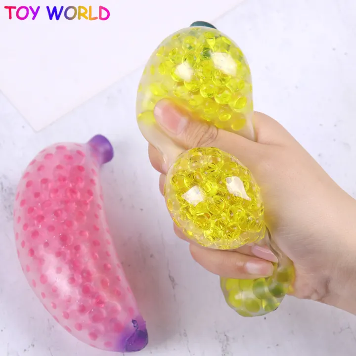 2021 Fruit Shape Sensory Spongy Banana Bead Stress Ball Toy Squeezable