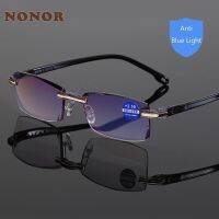 NONOR Reading Glasses Men Anti Blue Rays Presbyopia Goggles Women Vintage Rimless Eyewear Diopter 1.0 1.5 2.0 2.5 3.0 3.5 4.0