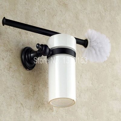 ♚℡ Black Oil Rubbed Brass Wall Mounted Toilet Brush Holder Set White Brush Ceramic Cup Bathroom Accessory aba827